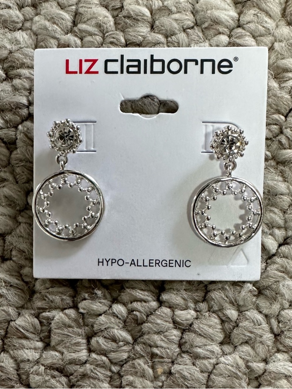 NWT Liz Claiborne Silver-Tone Open Circle Dangle Earrings